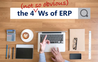 The 4 Ws of ERP Title businessman with reports and laptop